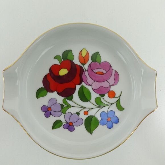 Kalocsa  Hungarian Hand Painted Trinket Dish 4" x 3.5" - Picture 1 of 4